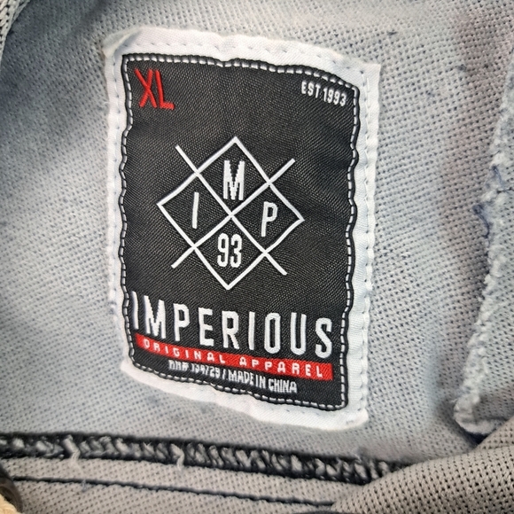 Imperious Men's Distressed Denim Hoodie Pullover Black / Blue Size XL - Picture 7 of 13